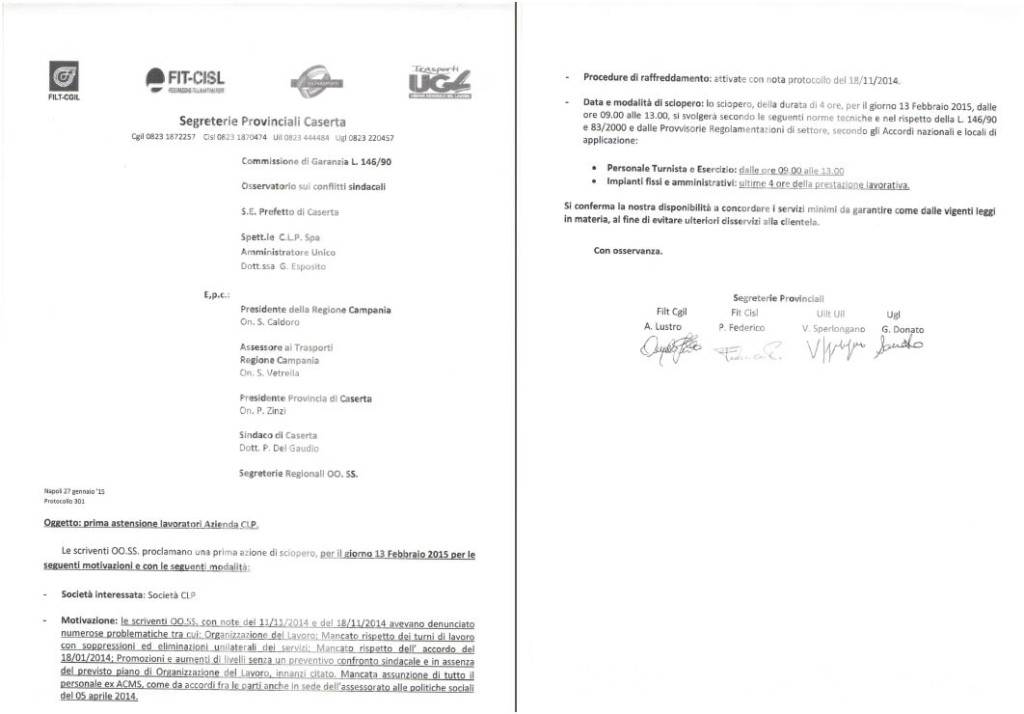 PROCLAMAZIONE I FASE SCIOPER O 13 FEB 2015 CGIL CISL UIL UGL